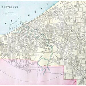 1895 Cleveland Ohio City Map Victorian Antique Geography History DWYY10A